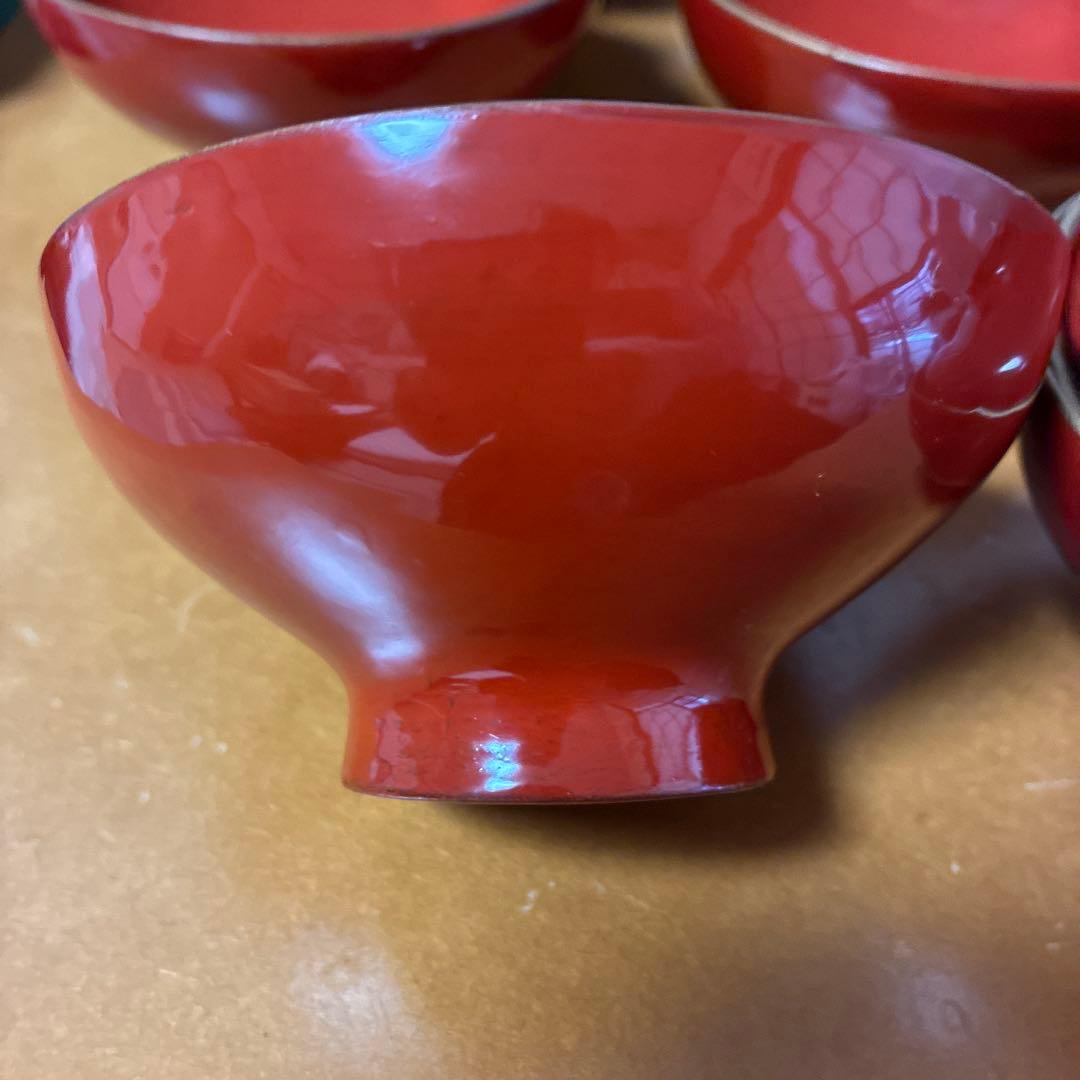 漆器　金絵　朱　蓋付椀　10客　共箱 骨董品