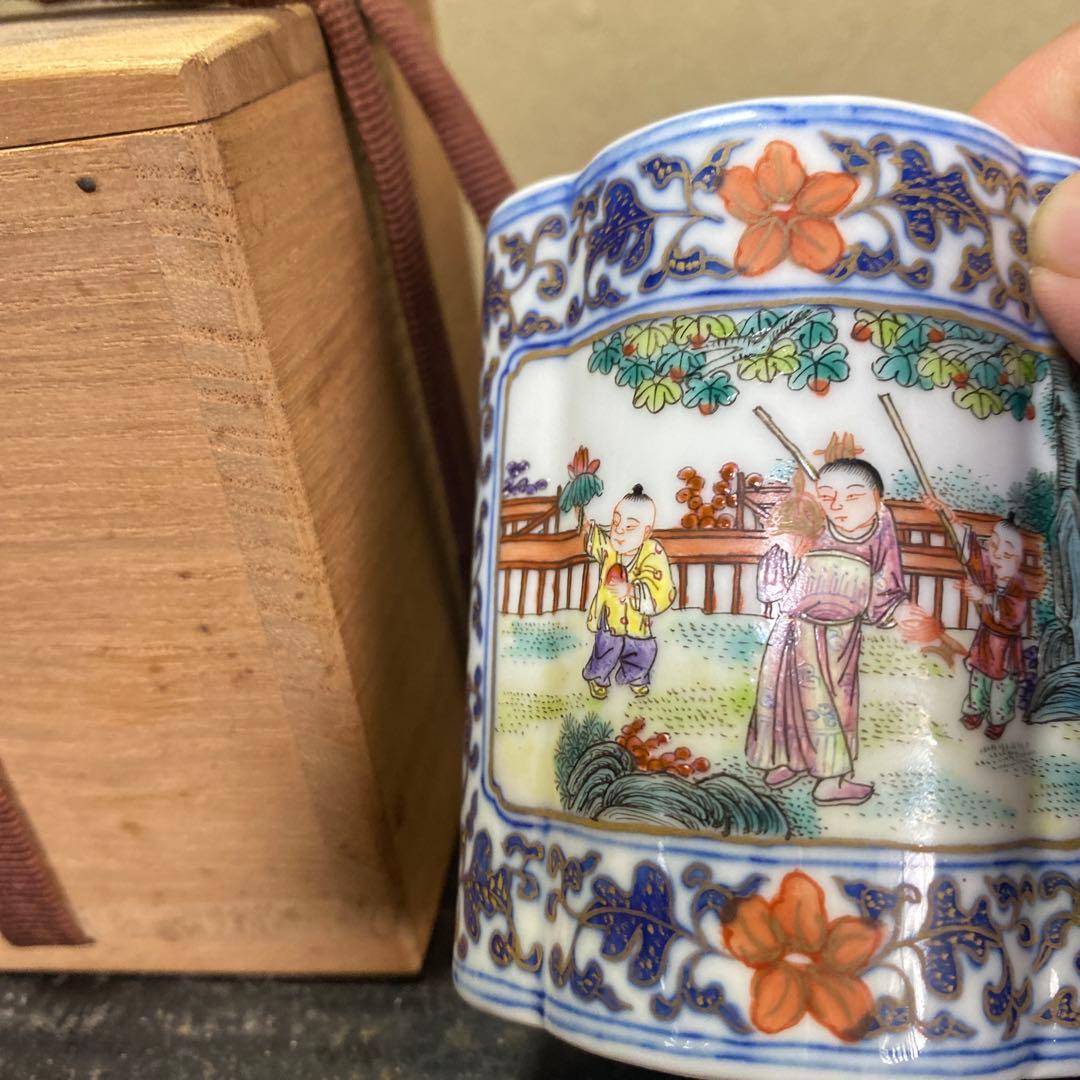 中国古玩粉彩唐人物色絵香炉【桐箱付】