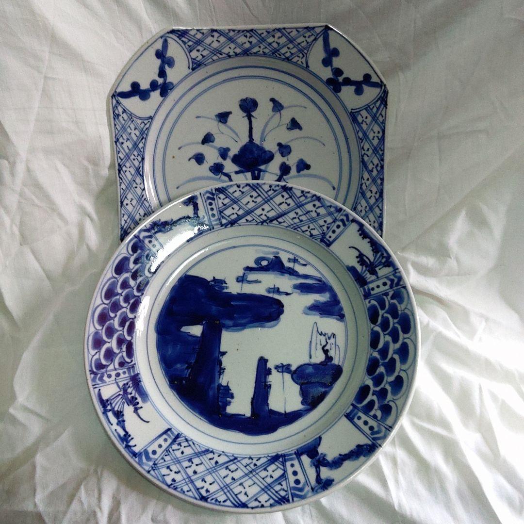 伊万里焼　手描染付皿　2枚