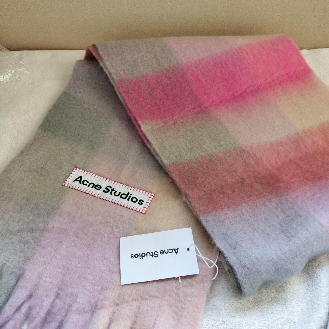 ピンク　ACNE STUDIOS　チェック柄　マフラー　スカーフ