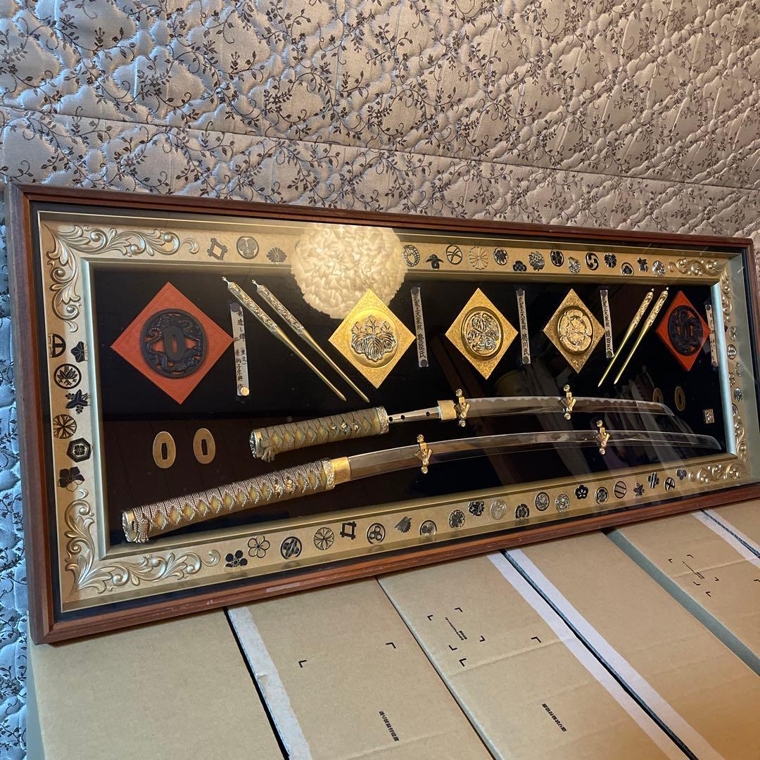 名刀額、織田、徳川、豊臣、武家 三代家紋レプリカ、模造刀、鍔