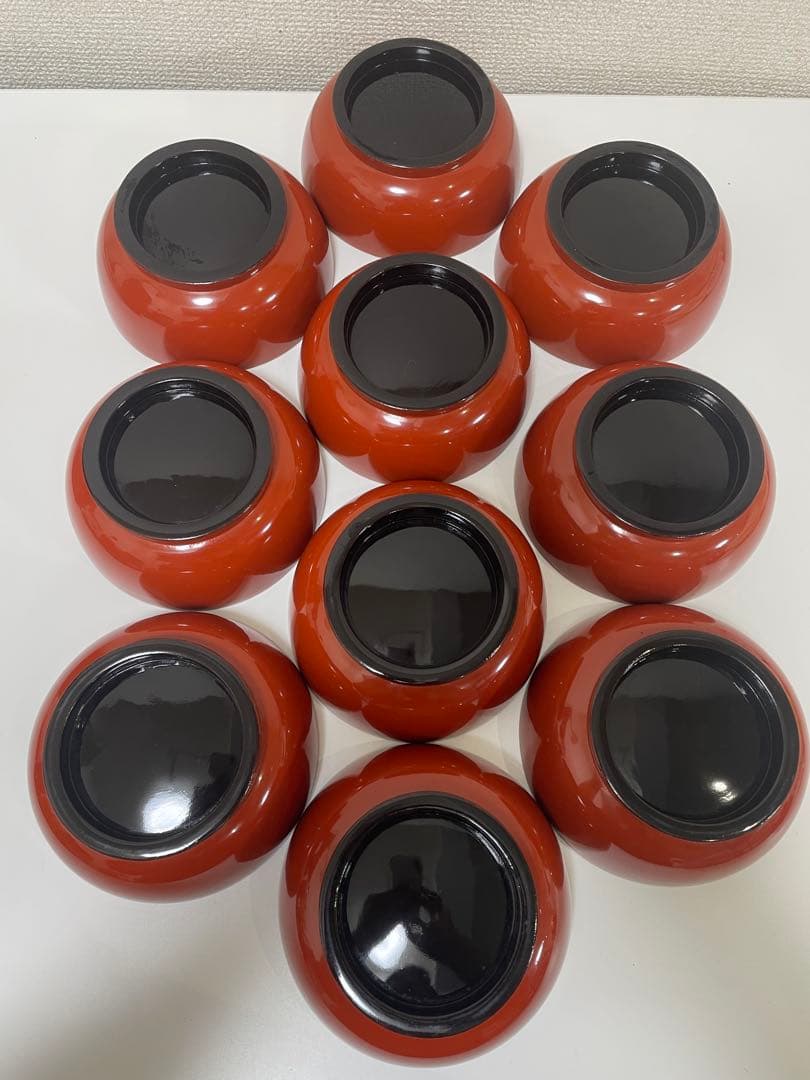 漆器 朱色 椀 10客 金縁 黒縁 輪島塗 吸物椀 蓋付 無地 金彩模様