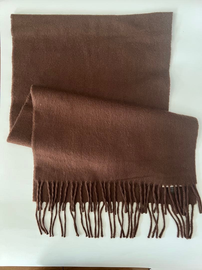 【used】HERMES 100% カシミヤ マフラー ブラウン