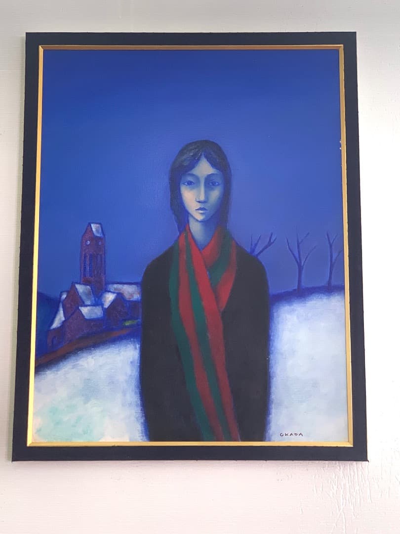 日洋展受賞 岡田征彦 雪の教会 油彩 F15