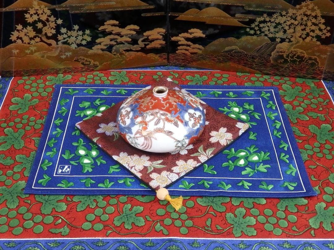 古伊万里　金襴手　花鳥紋に金唐草の図　油壷　D651AS-CHf