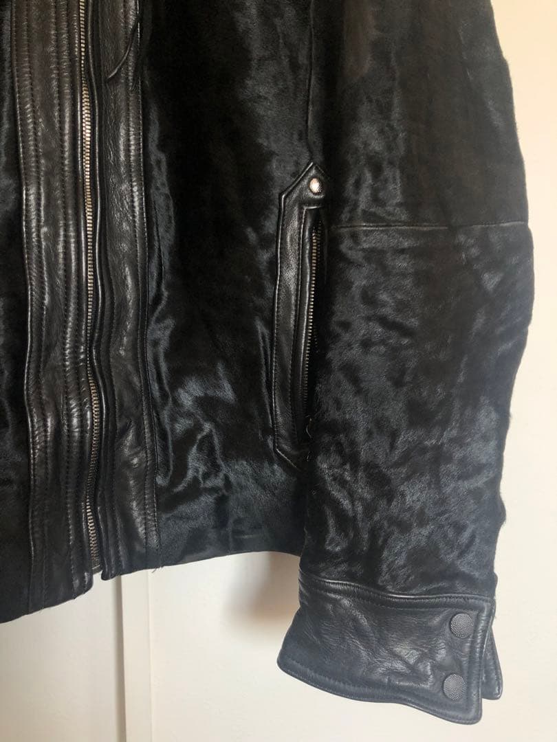 SCHORL 牛革(ハラコ)シングルライダースジャケット