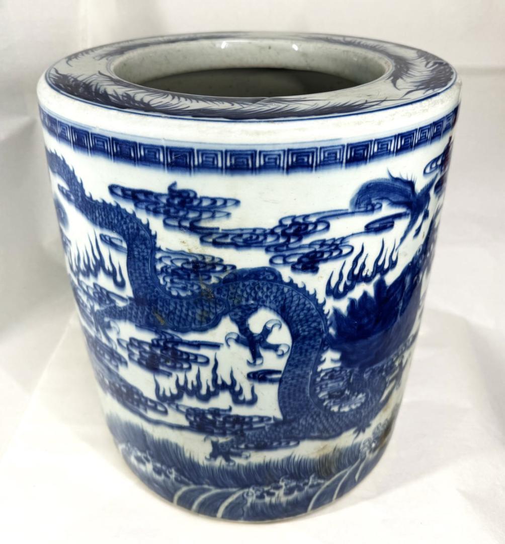 明時代 雙龍雙鳳凰鯉筆巻大鉢 約10.3kg 伝世品焼物 青花 WWTT014