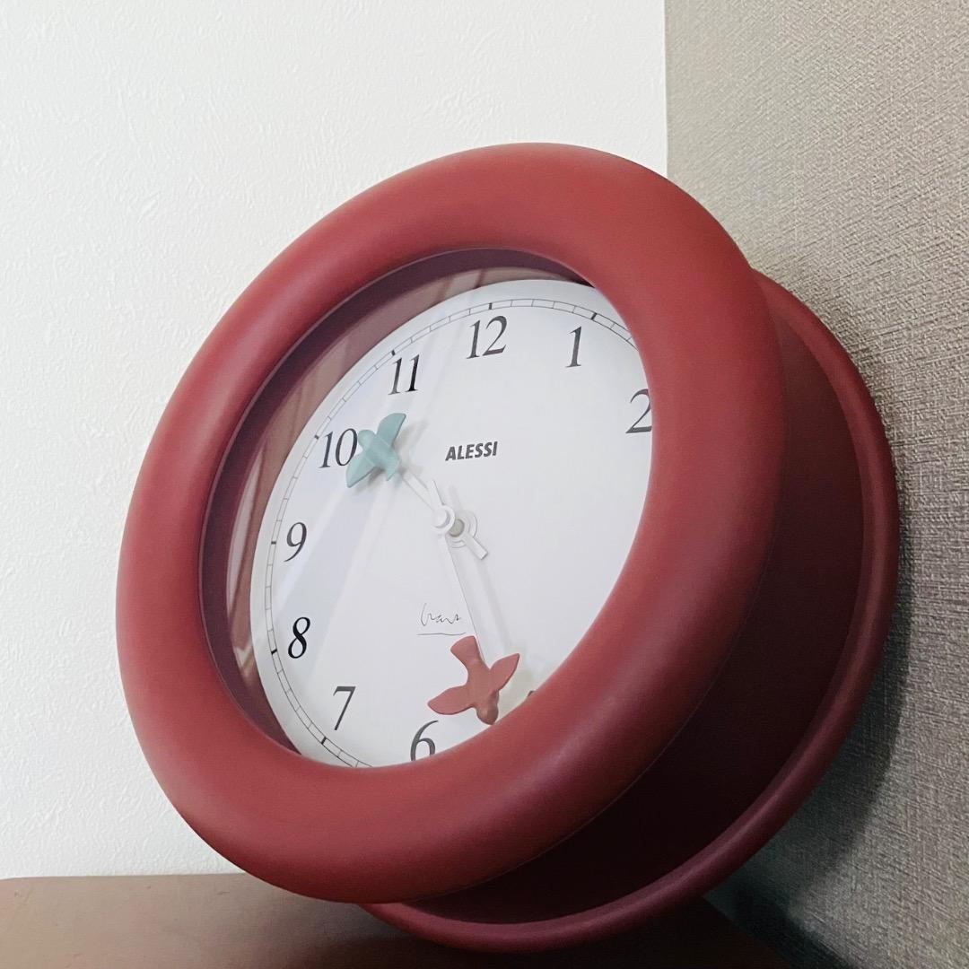 ALESSI キッチンクロック 壁掛け時計 ポストモダン ワインレッド