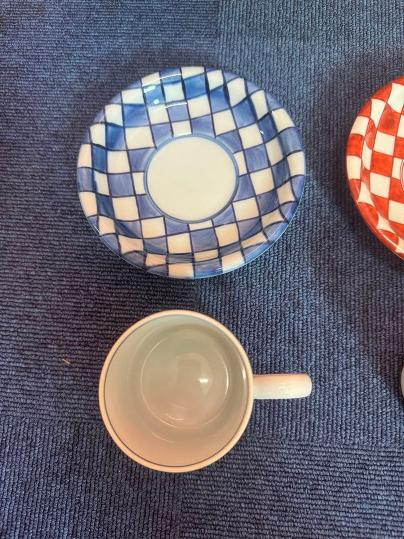 1806 源右衛門　甘朱市松文　組碗皿　未使用