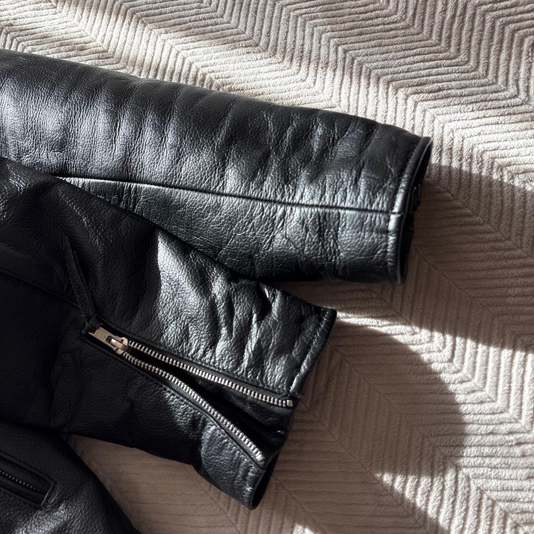 【ビックサイズ】美品　フリーダム　シングルライダースXL 黒　水牛革　ノーカラー