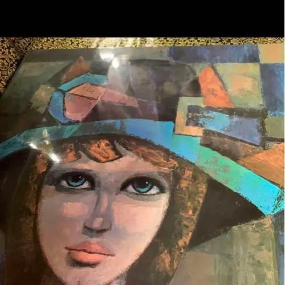 レトロアンティーク☆カラフル帽子女性☆絵画☆