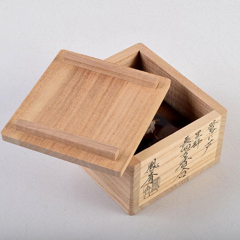 shellkid　井筒鳳斎　内金箔黒柿長四方香合鷺に芦　共箱　V　9126