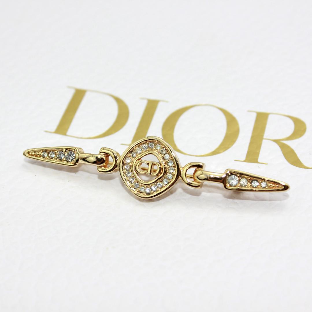 美品 Dior ディオール CD ロゴ ラインストーン ゴールド ブローチ