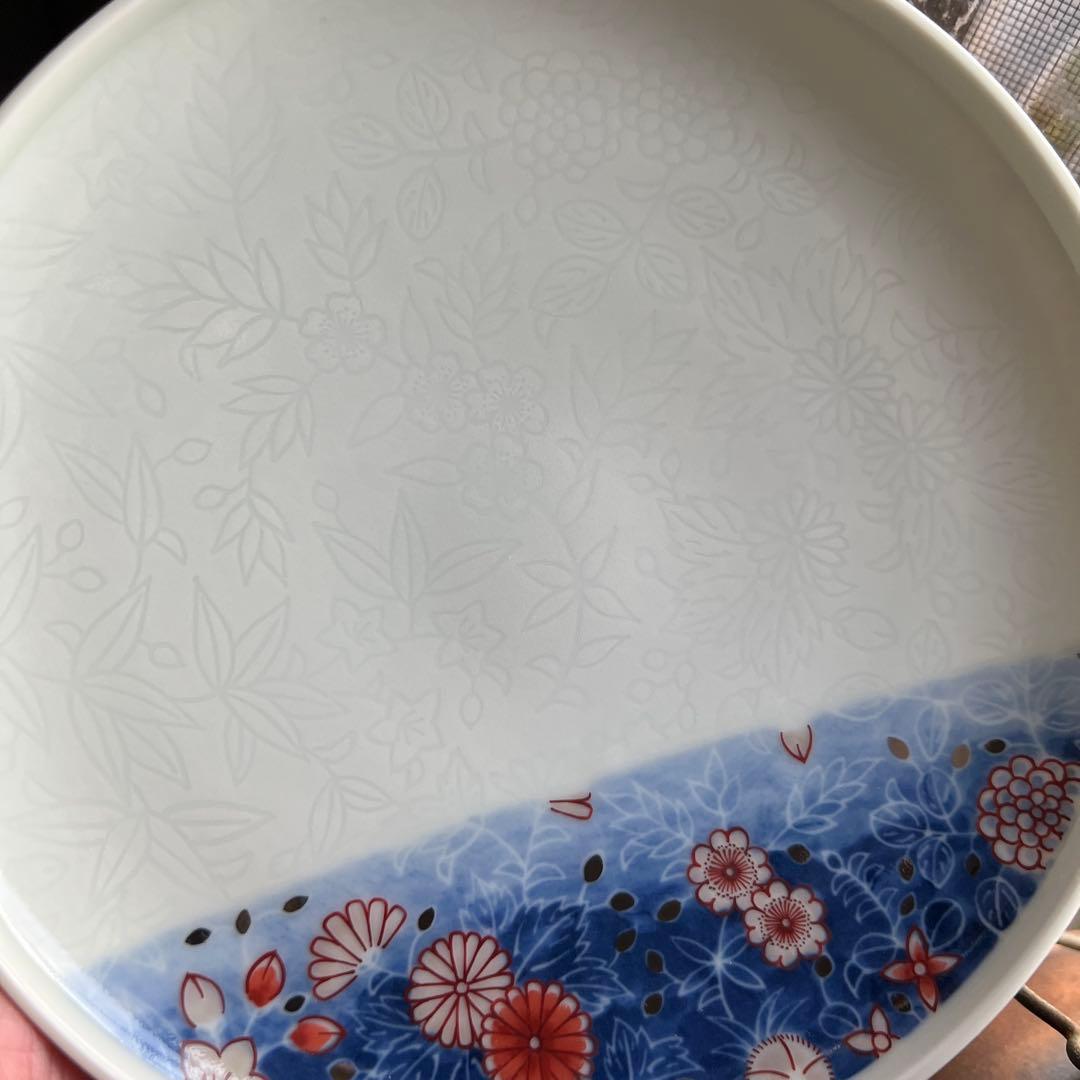 今泉今右衛門 花柄陶器皿 直径約20cm 木箱付き