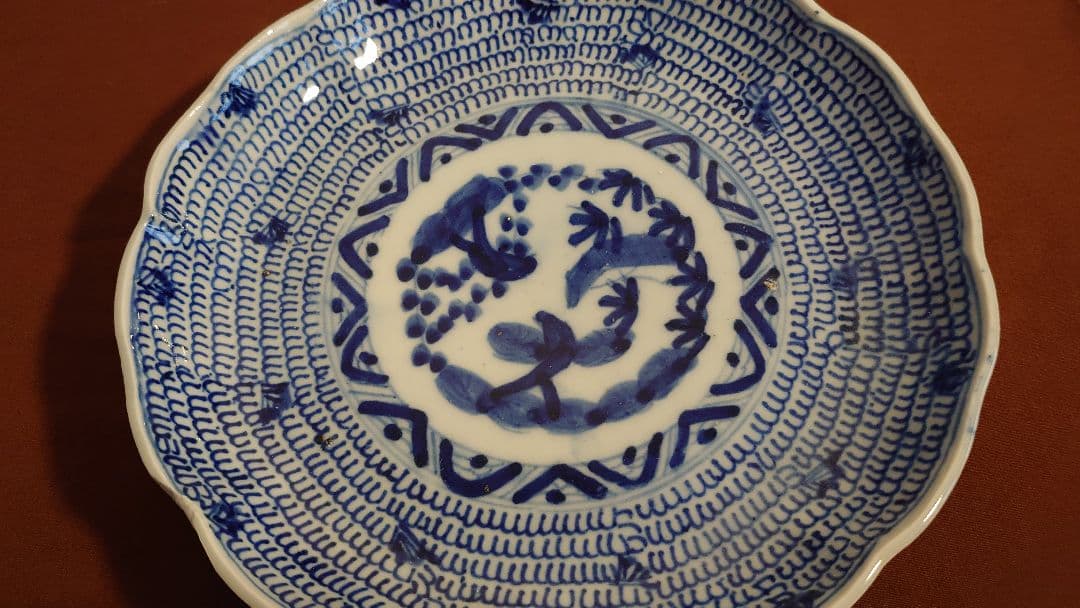 古伊万里　伊万里　染付　古染付　蛸唐草　唐草文　江戸期　蔵出し　中皿　１客