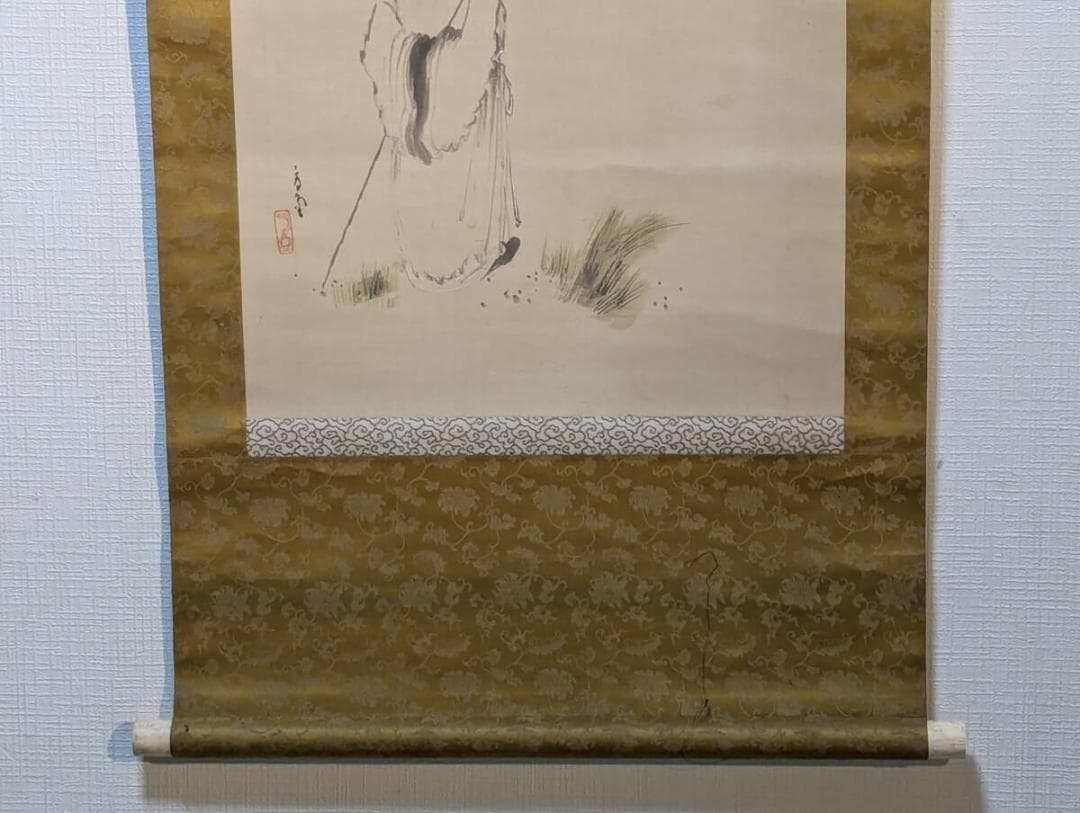 【真作】掛軸　仙人図　風雅なる筆致の逸品　禅の境地を描く　合箱入　R63