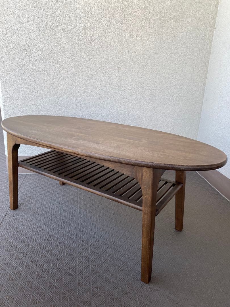 カフェ風 ローテーブル 北欧スタイル 楕円形 オーバル 中棚付 センターテーブル