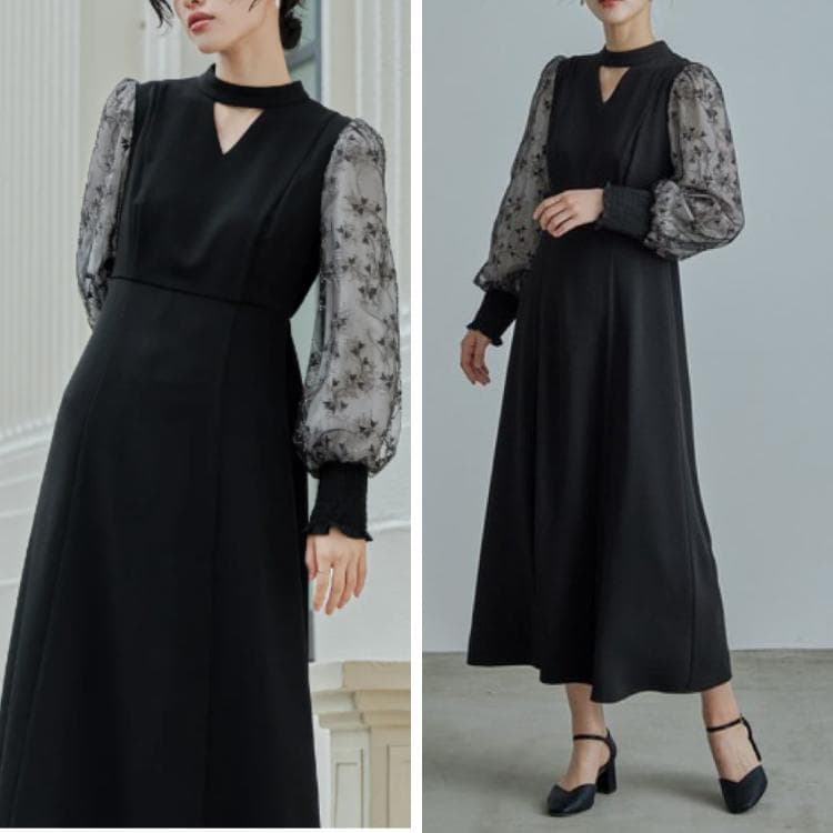 じゅじゅん ANDRESD スリーブエンブロイダリードレス