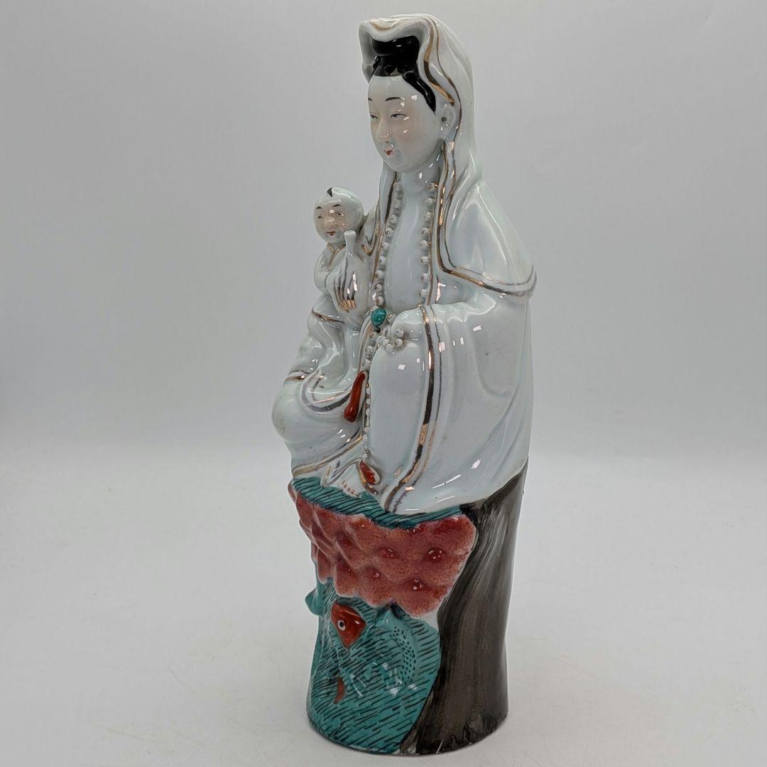 中国九江人形 子安観音菩薩像 観世音菩薩 龍上観音 仏教 仏像 景徳鎮