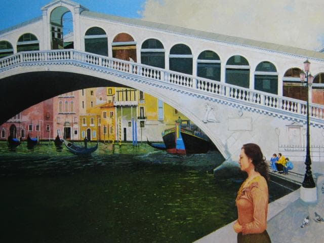 北村厳、白いリアルト橋、希少な画集より、新品高級額・額装付、状態良好