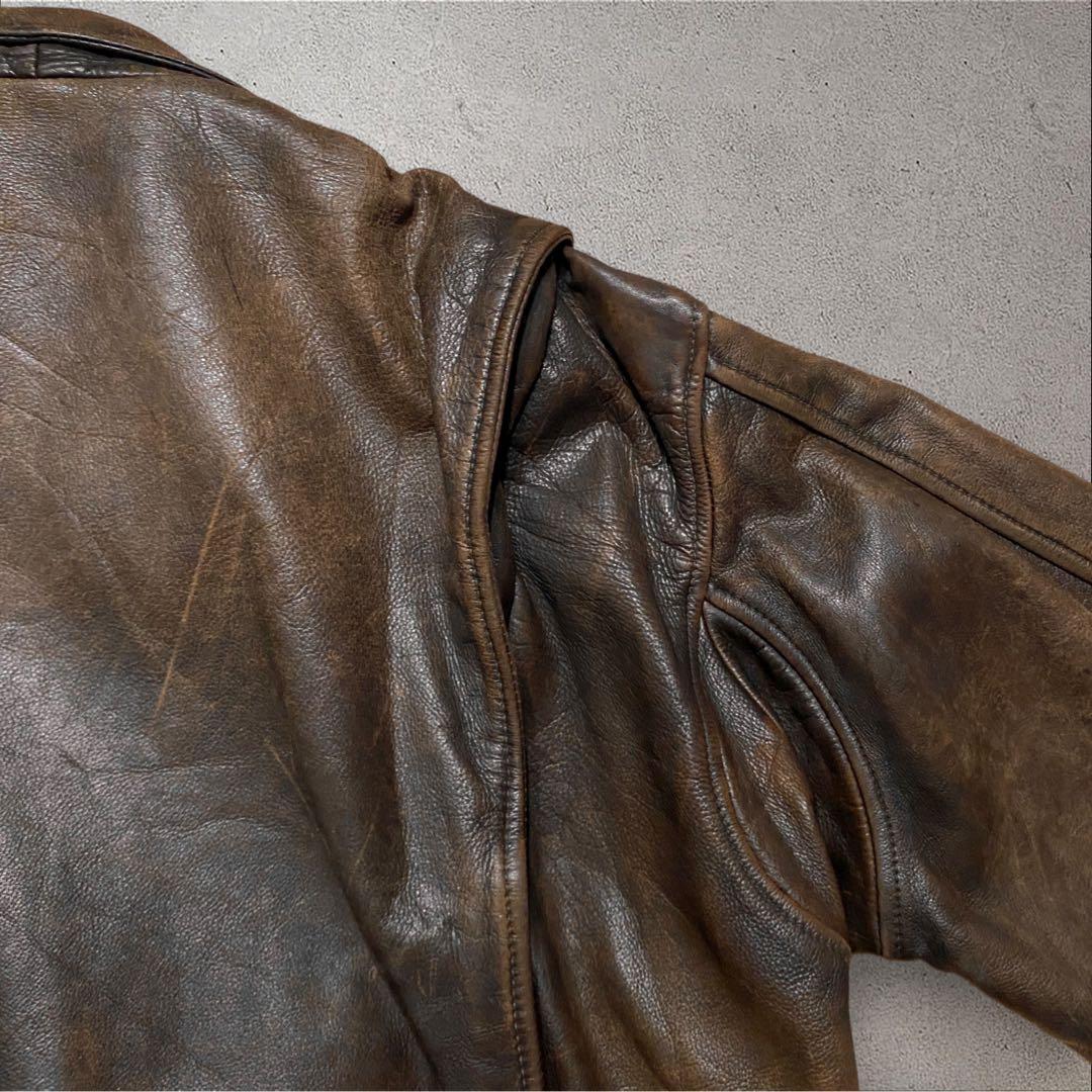 ヒロA2レザージャケットブラウンボンバージャケット短丈フライトヴィンテージ