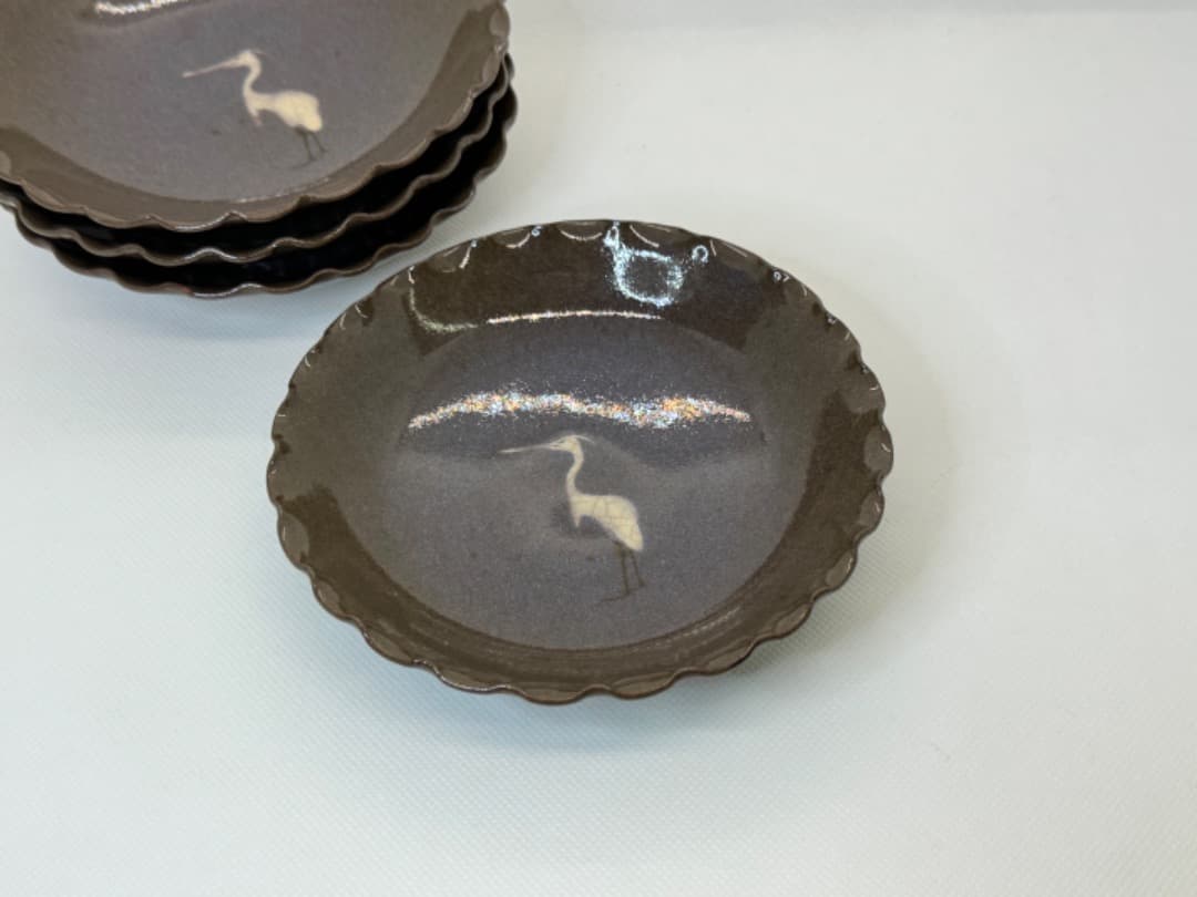 白鷺サギ絵皿(現川焼) ４客