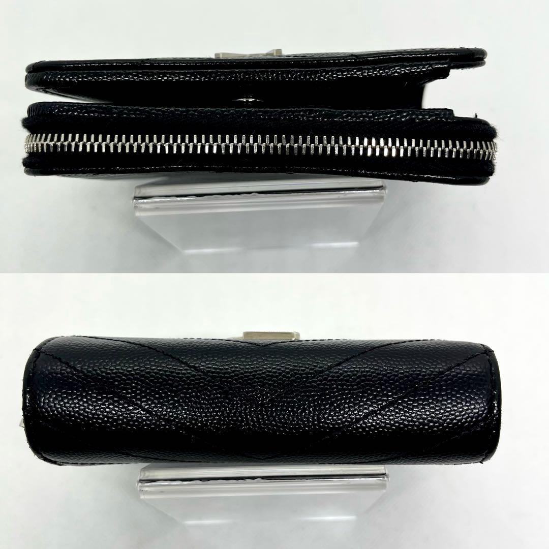 極美品✨イヴサンローラン 二つ折り財布 カサンドラ キャビアスキン Vステッチ