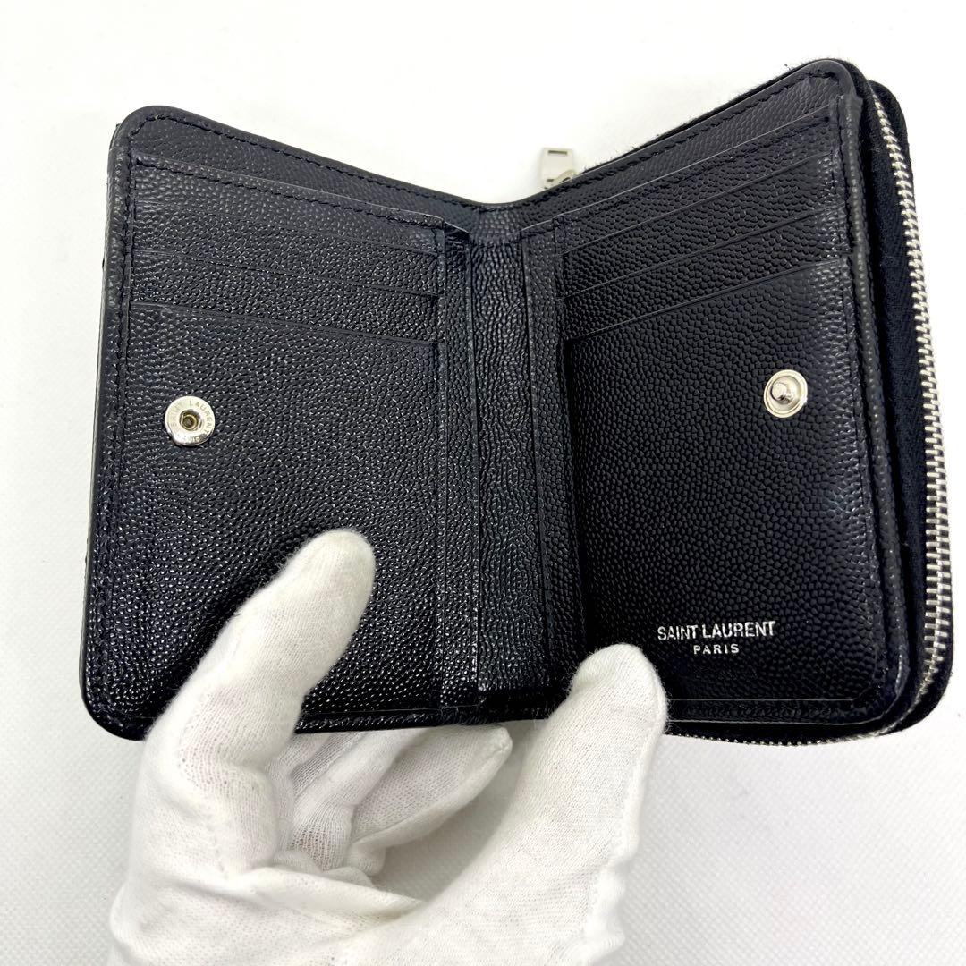 極美品✨イヴサンローラン 二つ折り財布 カサンドラ キャビアスキン Vステッチ