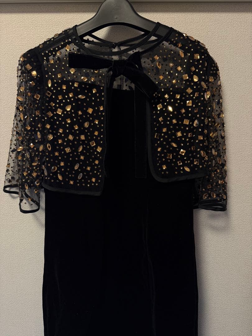 leja ビジューストーンボレロベロアスリットIラインドレスワンピース