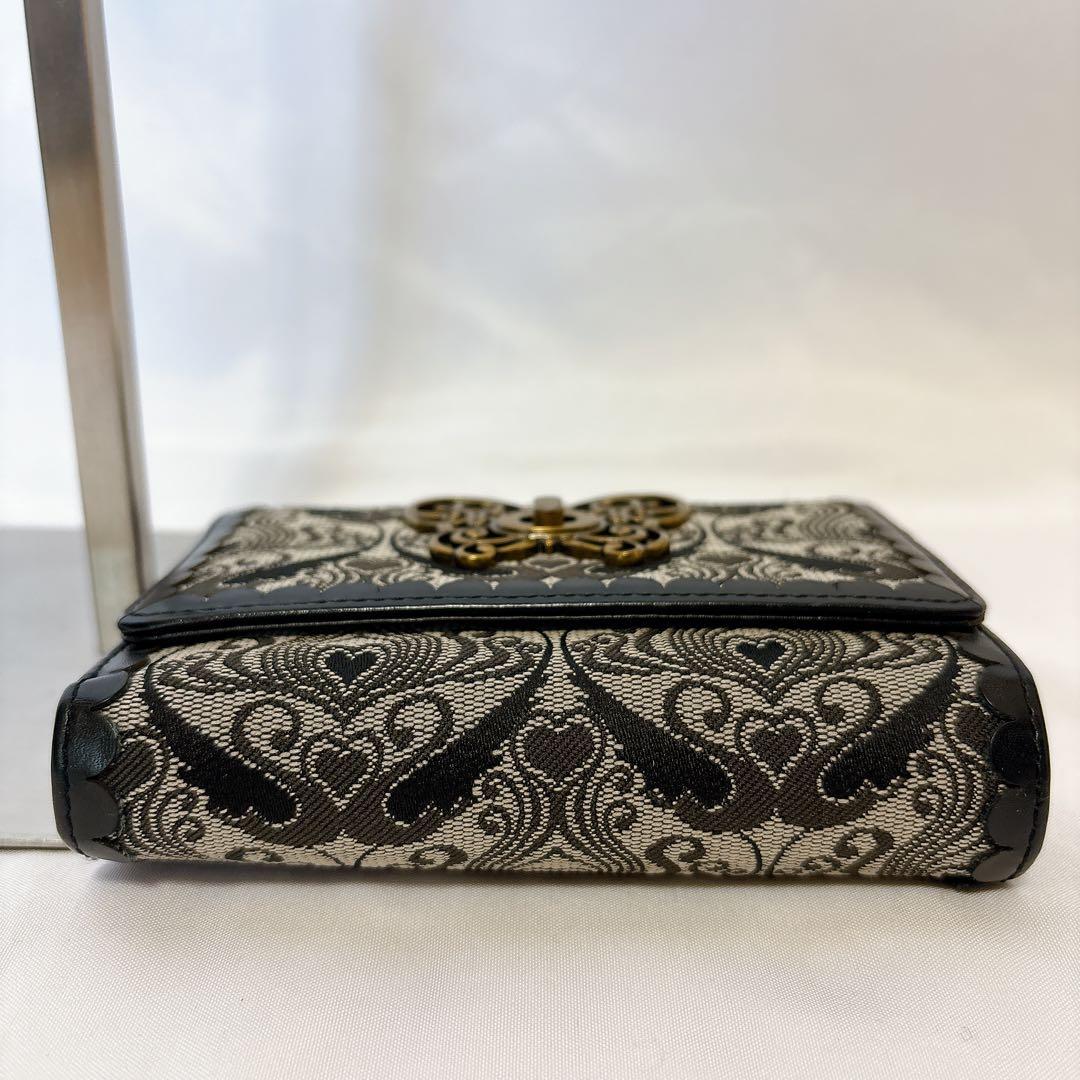 【美品】アナスイ ウォールハート ブラック がま口 折り財布 バタフライ