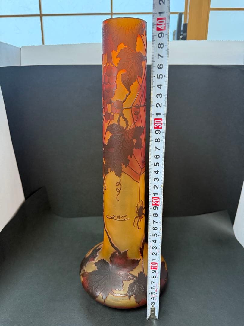 エミール・ガレ　風　ガラス製大型花瓶 高さ40cm 蜘蛛の巣のデザイン