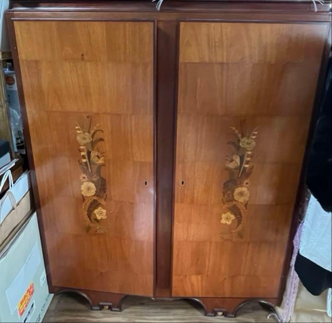 アンティーク 花象嵌 キャビネット タンス 木製