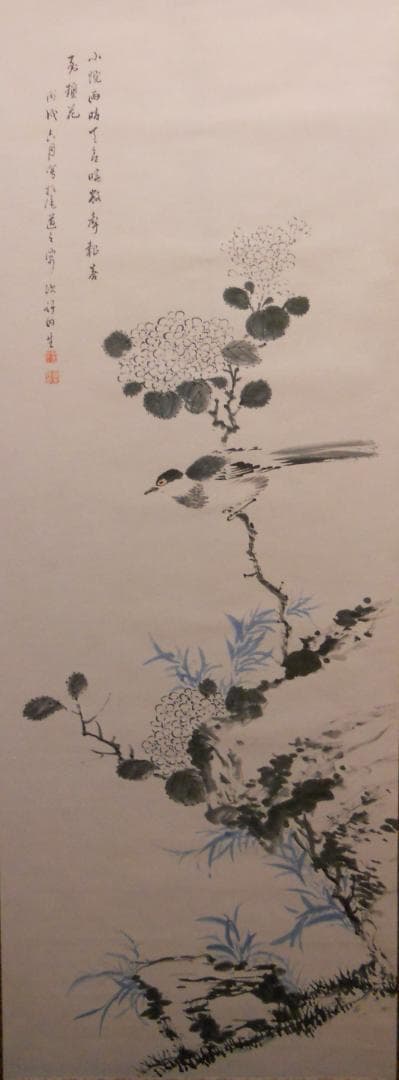 掛け軸 田能村竹田 花鳥 絹本 名品 複製 希少 軸装 茶道具 掛軸 美品 です