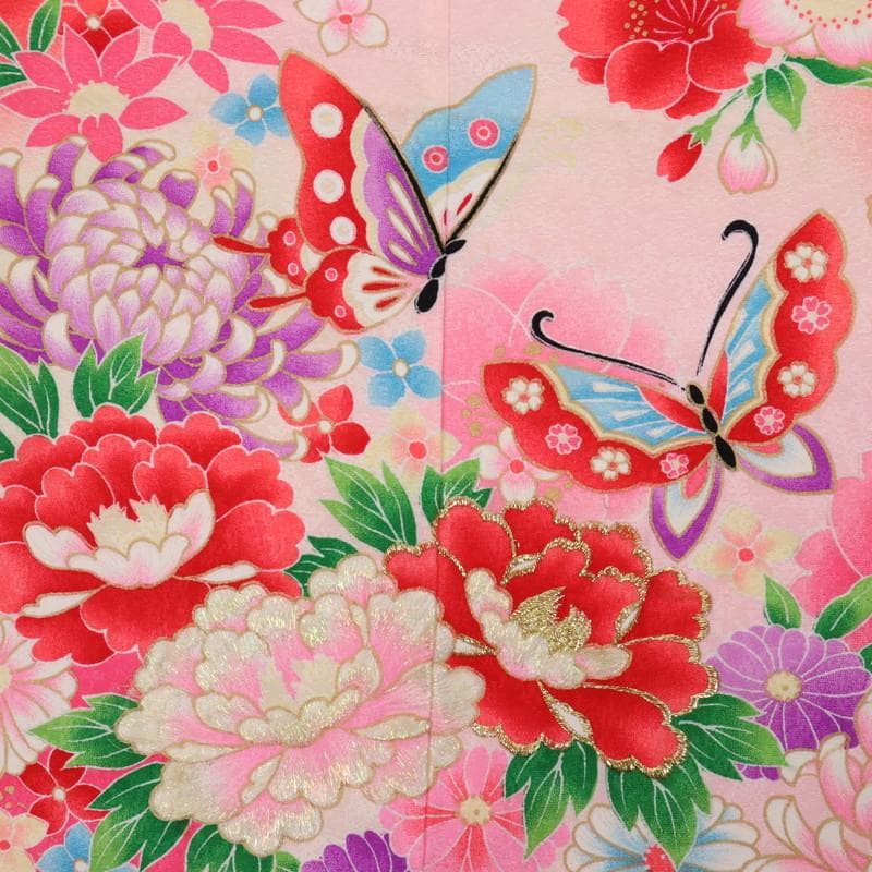 beauty　七五三＊女の子着物長襦袢2点 菊牡丹に蝶 赤 正絹 9RM1