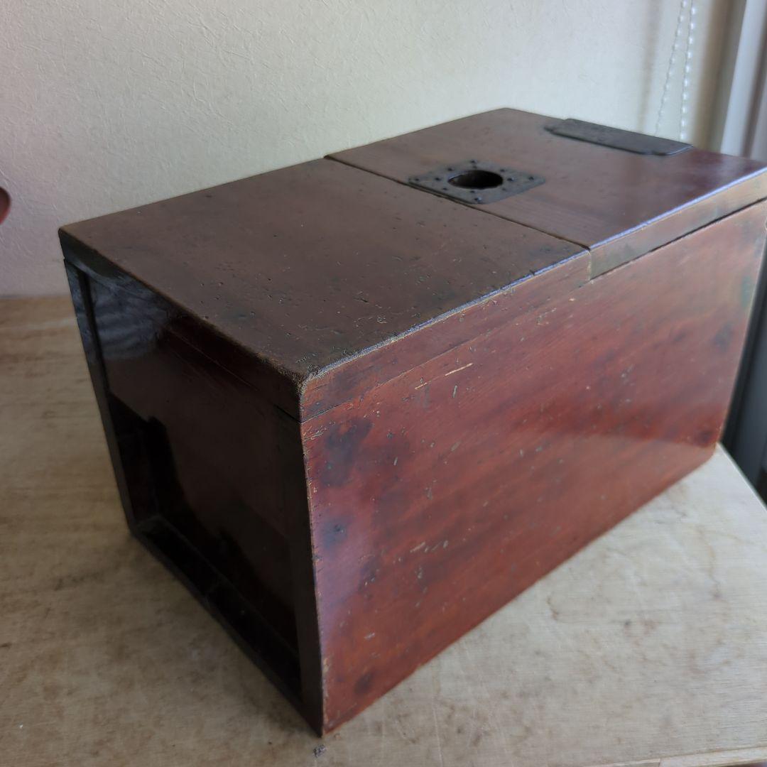 骨董 銭箱 木製 金具 物入 丁場 金庫 アンティーク 木箱 古道具 飾り金具