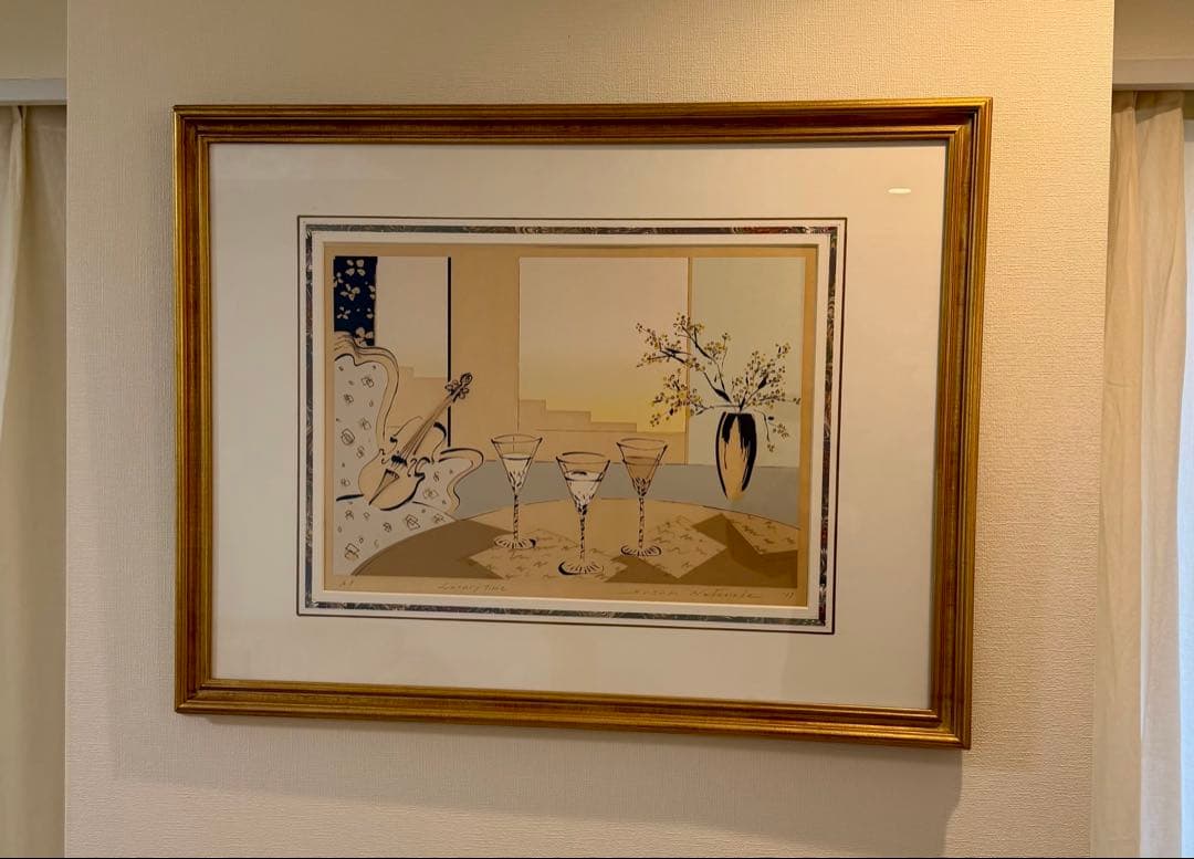 サイン入り モダンアート 版画 A.P 額装 インテリアアート #193