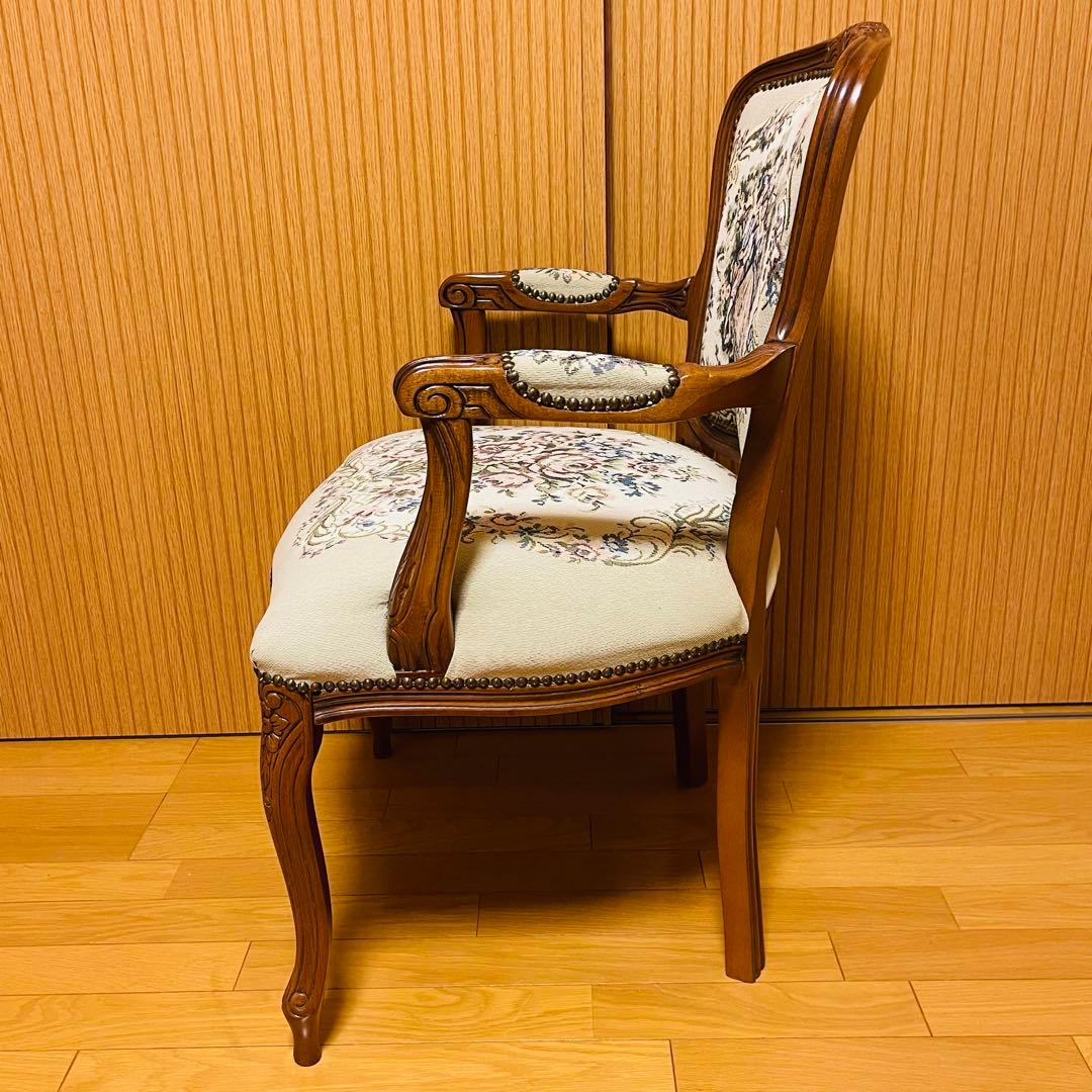 【美品】仏フランス アンティーク家具 プチポワン アームチェア ゴブラン織り