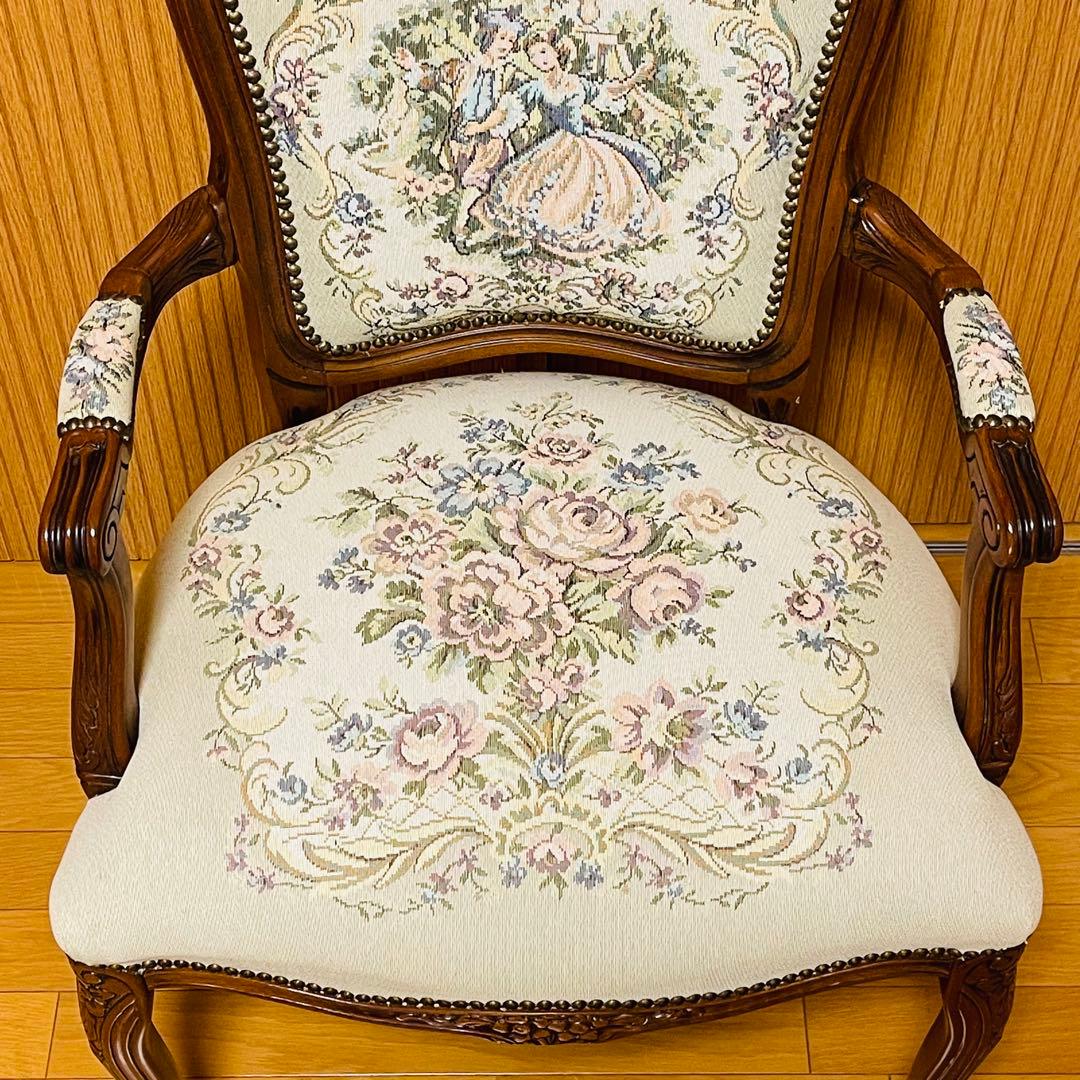 【美品】仏フランス アンティーク家具 プチポワン アームチェア ゴブラン織り