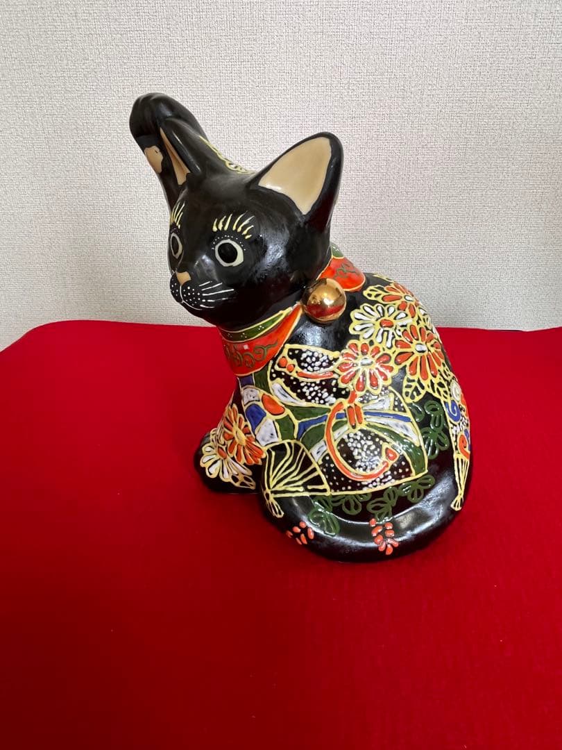 【古い】 黒招き猫 招き猫 A3095 縁起物　商売繁盛 まねきねこ 九谷焼