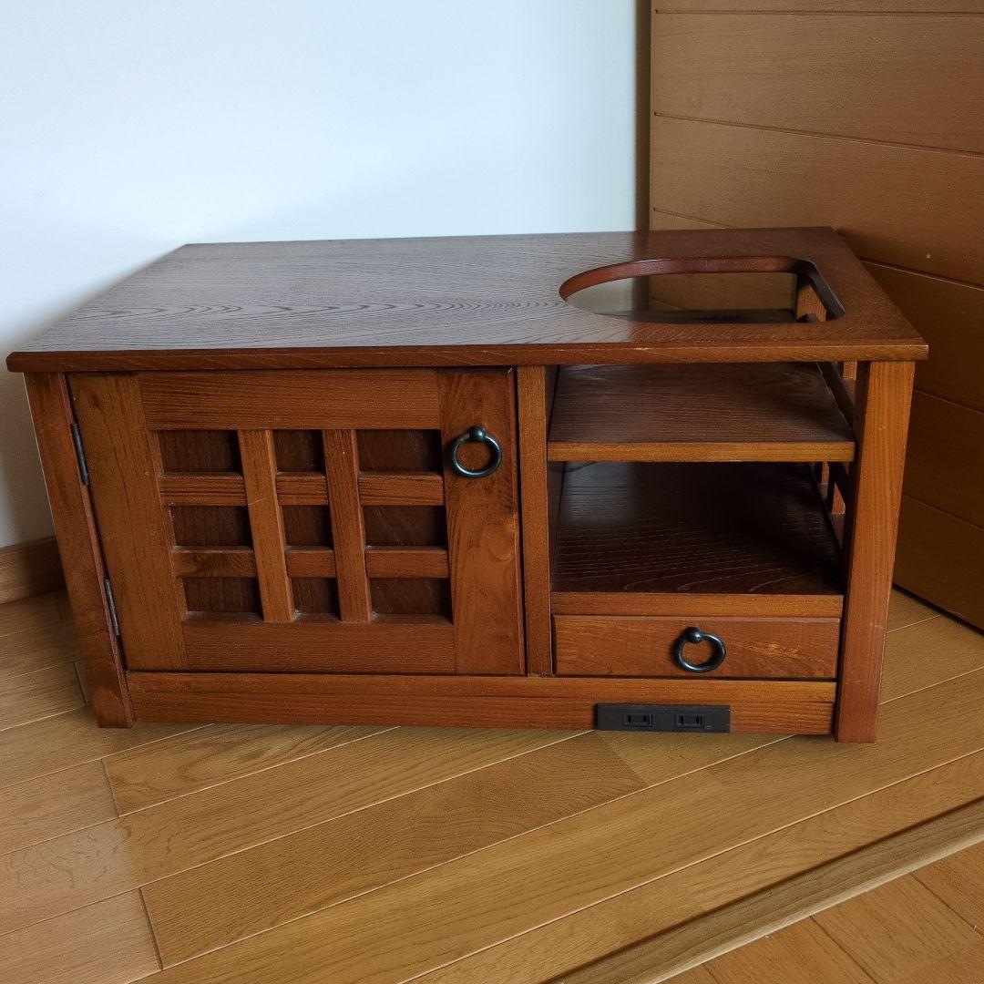 ポットワゴン　お座敷ワゴン　キャスター付　天然木　引き出し収納　電源コードあり