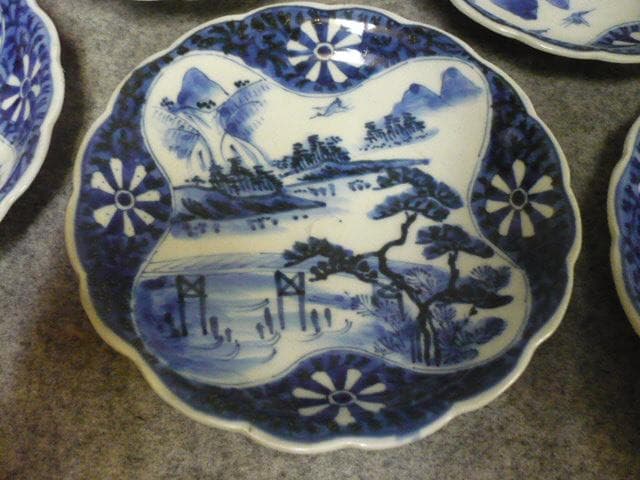 伊万里 風景図 染付 中皿 10枚 [B31452]