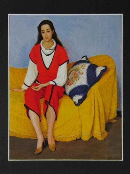 梶 進 「赤い服」、限定画集より、藤島 武二、新品額装付