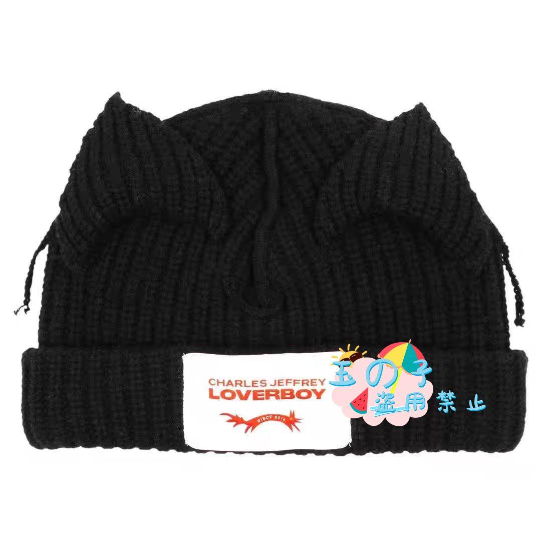 男女兼用CHARLES JEFFREY LOVERSBOY 猫耳ニット帽黑A2