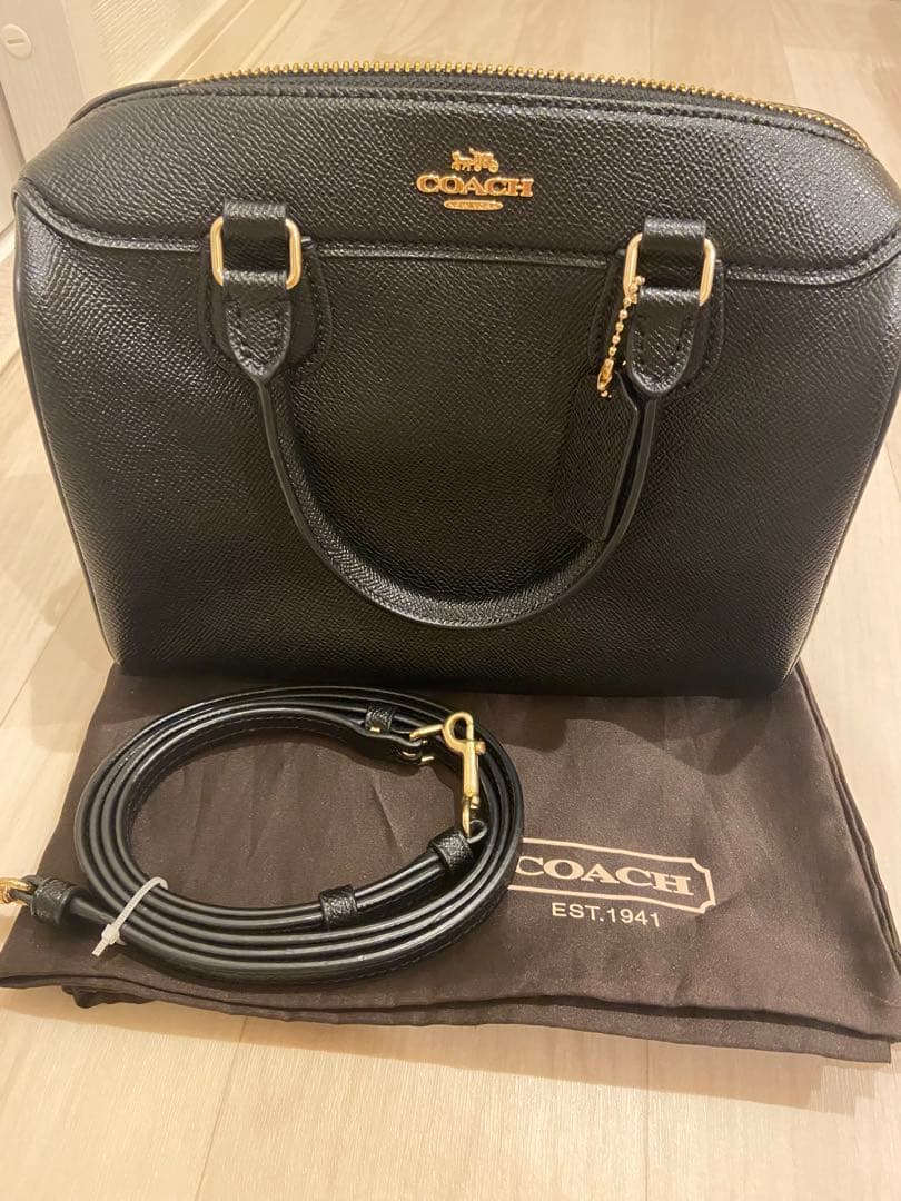 COACH ショルダーバッグ ミニボストン　2way ブラックレザー