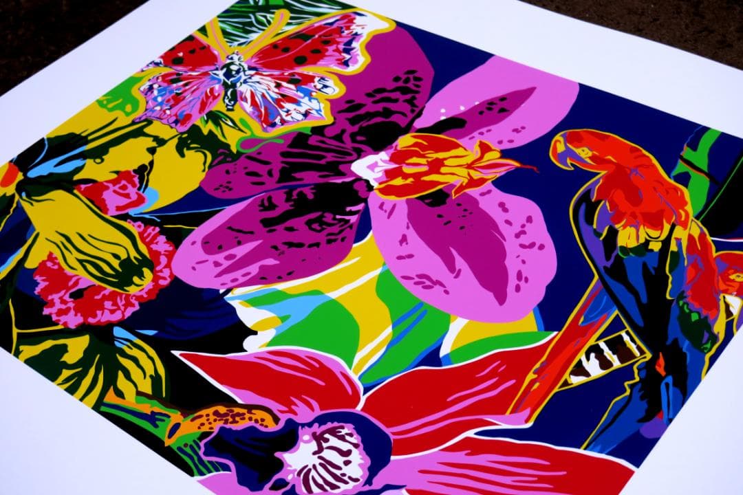 【ヒロ・ヤマガタ】　オーキッド＆パロット　シルクスクリーンシート　山形博導