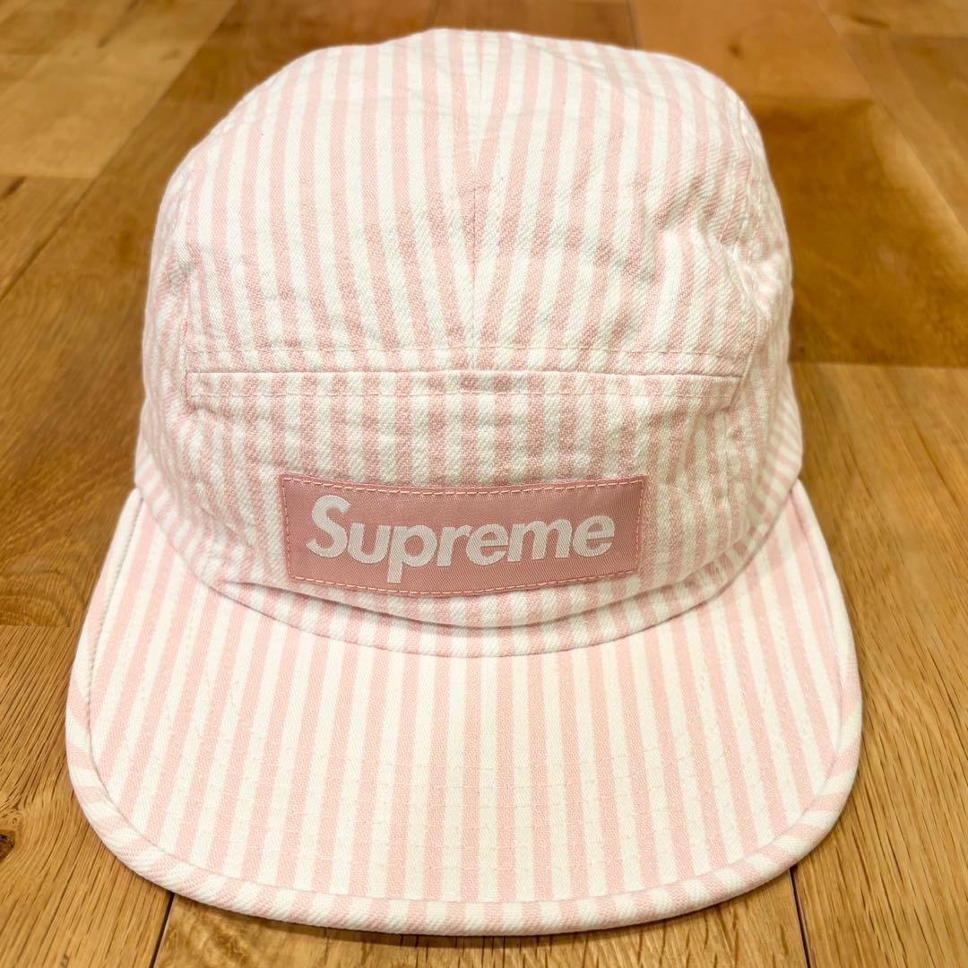 【希少】Supreme Denim Camp Cap ストライプ ピンク