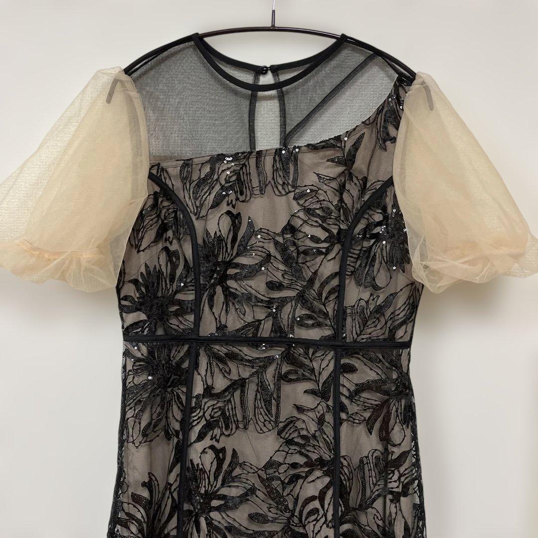 【Leja】アシンメトリーシアーフラワーワンピースドレス結婚式パーティー二次会