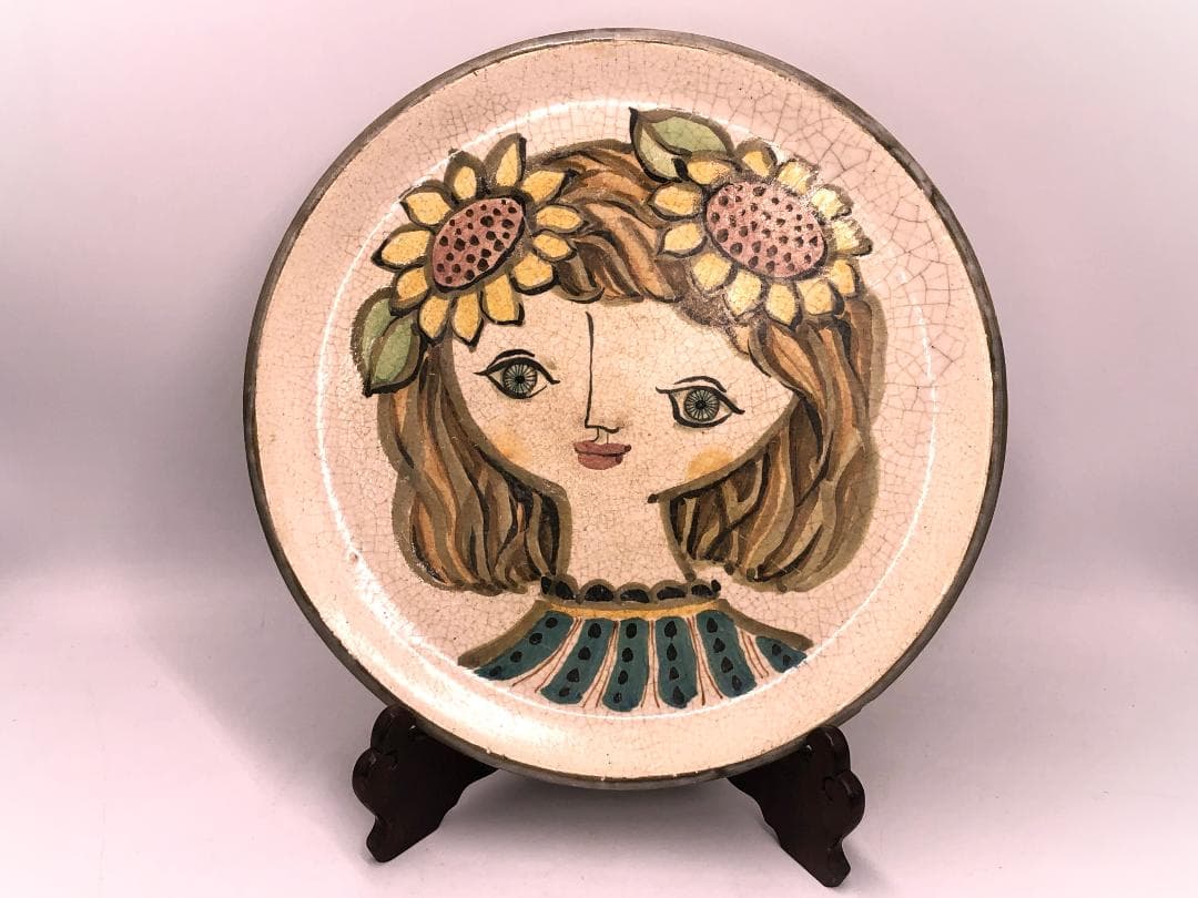 【 19世紀欧州ヴィンテージ絵皿 】『少女』　厚肉32ｃｍ