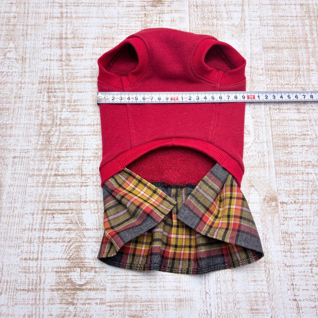 【オーダーページ】犬服　赤ニット×グレーオレンジチェックツーピース