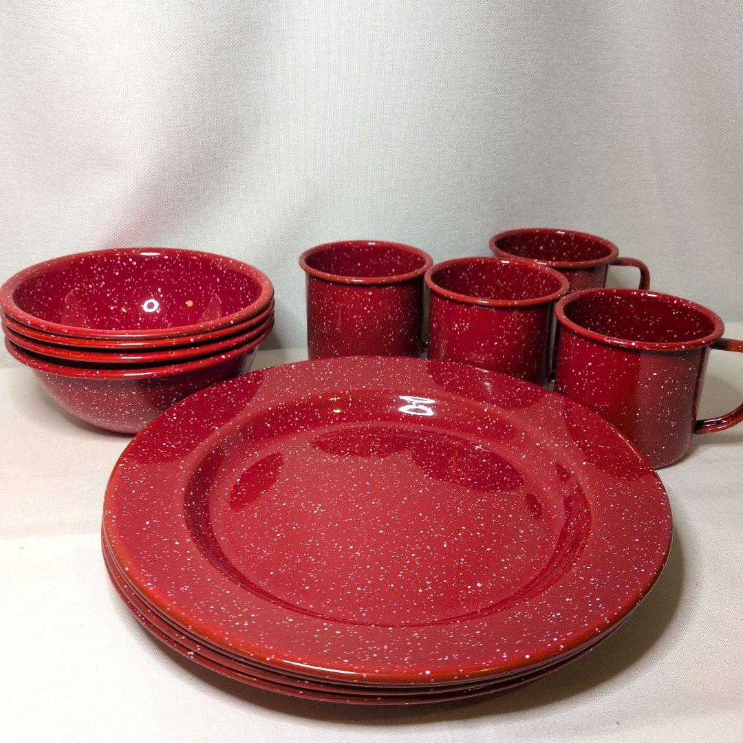 未使用 コールマン Coleman テーブルウェアセット キャンプ用食器 レッド